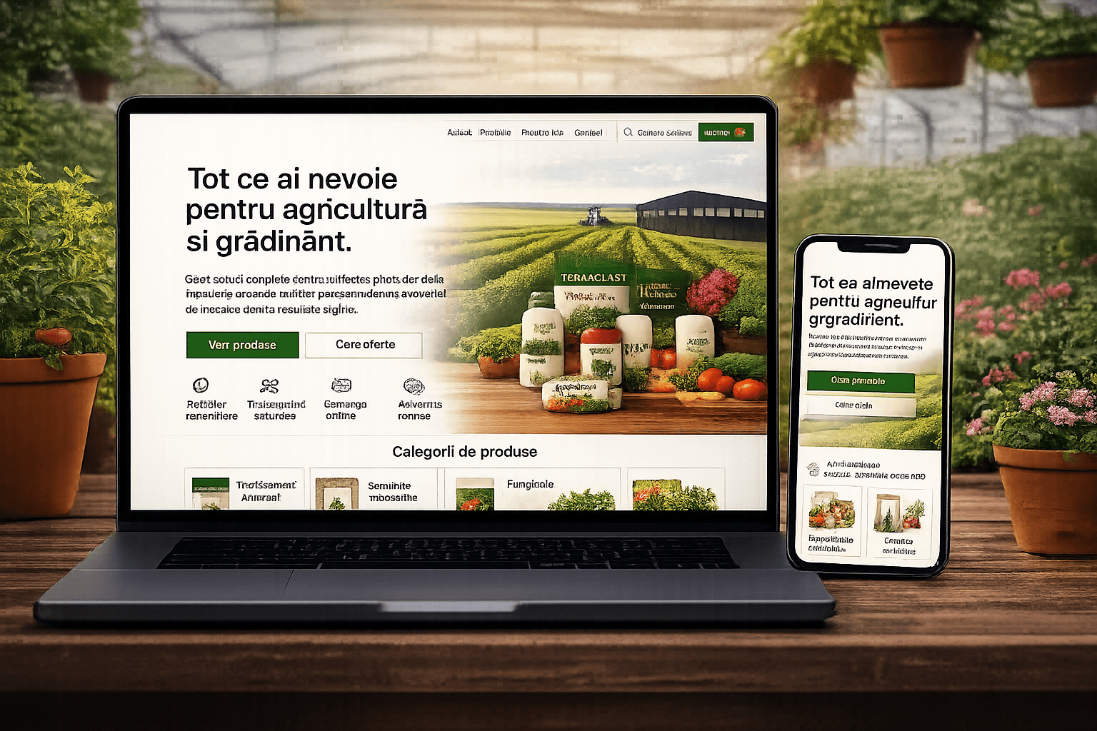 AgroCommerce project preview showing agricultural product catalog