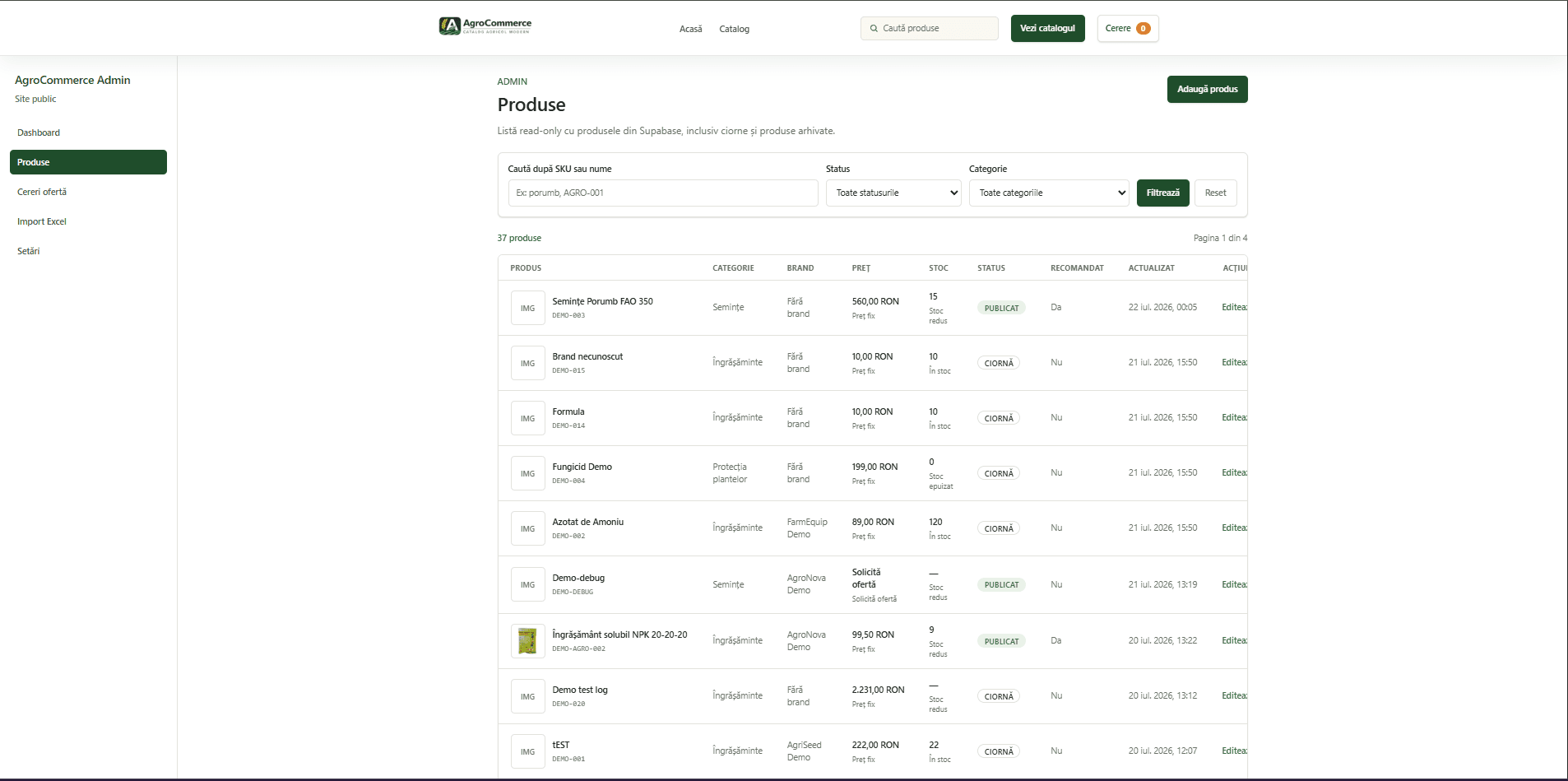 AgroCommerce Product Management screenshot