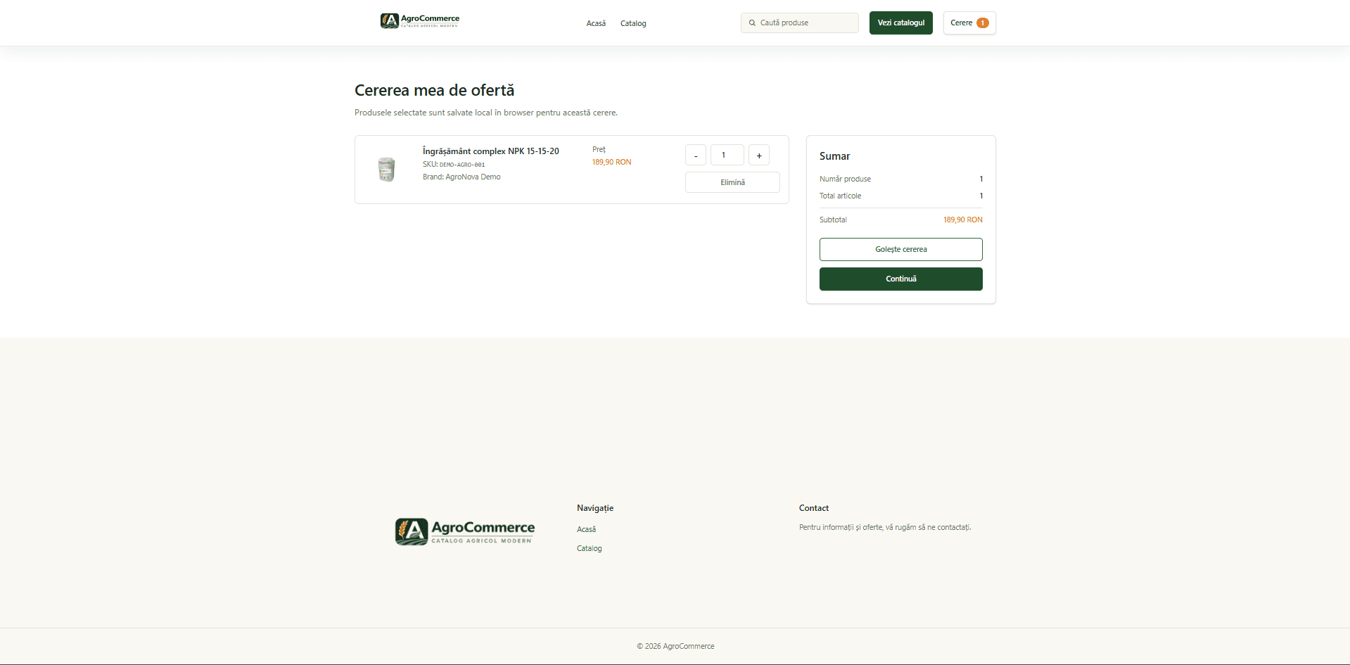 AgroCommerce Quote Request screenshot
