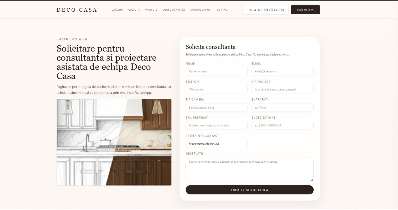 Deco Casa E-commerce Consultation Request screenshot