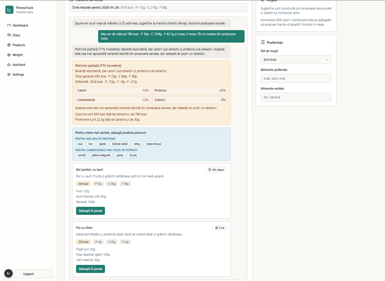 FitnessTrack AI Meal Planner screenshot