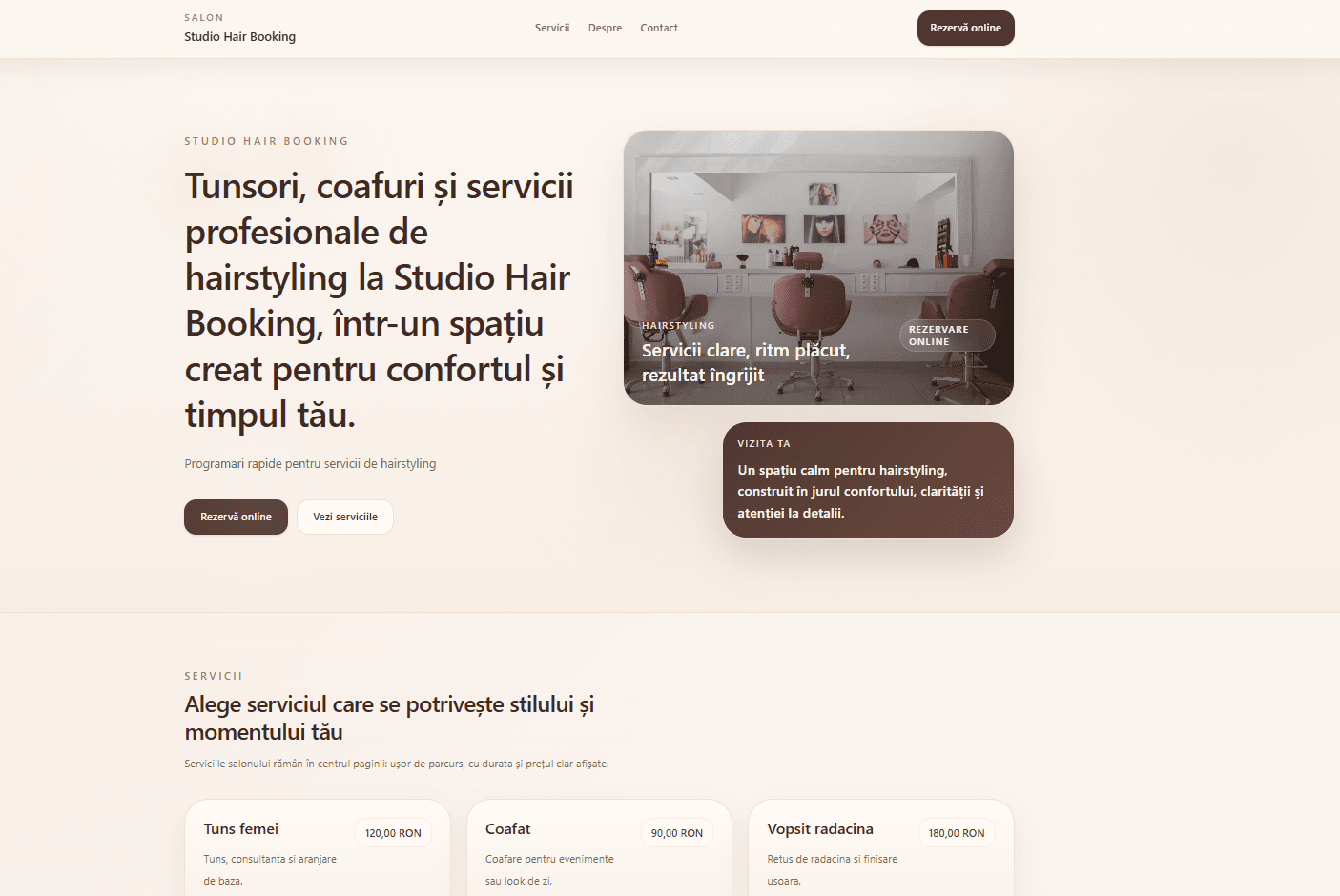 Studio Hair Booking Homepage screenshot