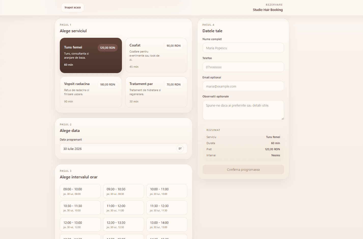 Studio Hair Booking Booking Flow screenshot