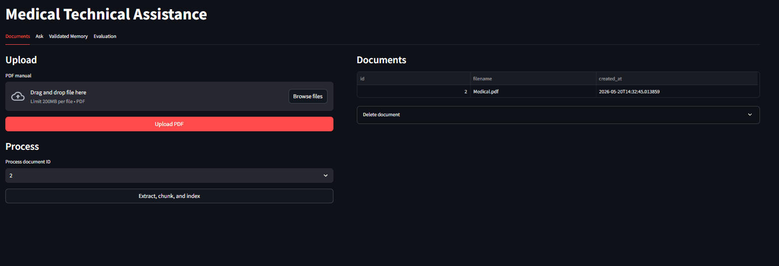 Medical Technical Assistance Documents Upload screenshot