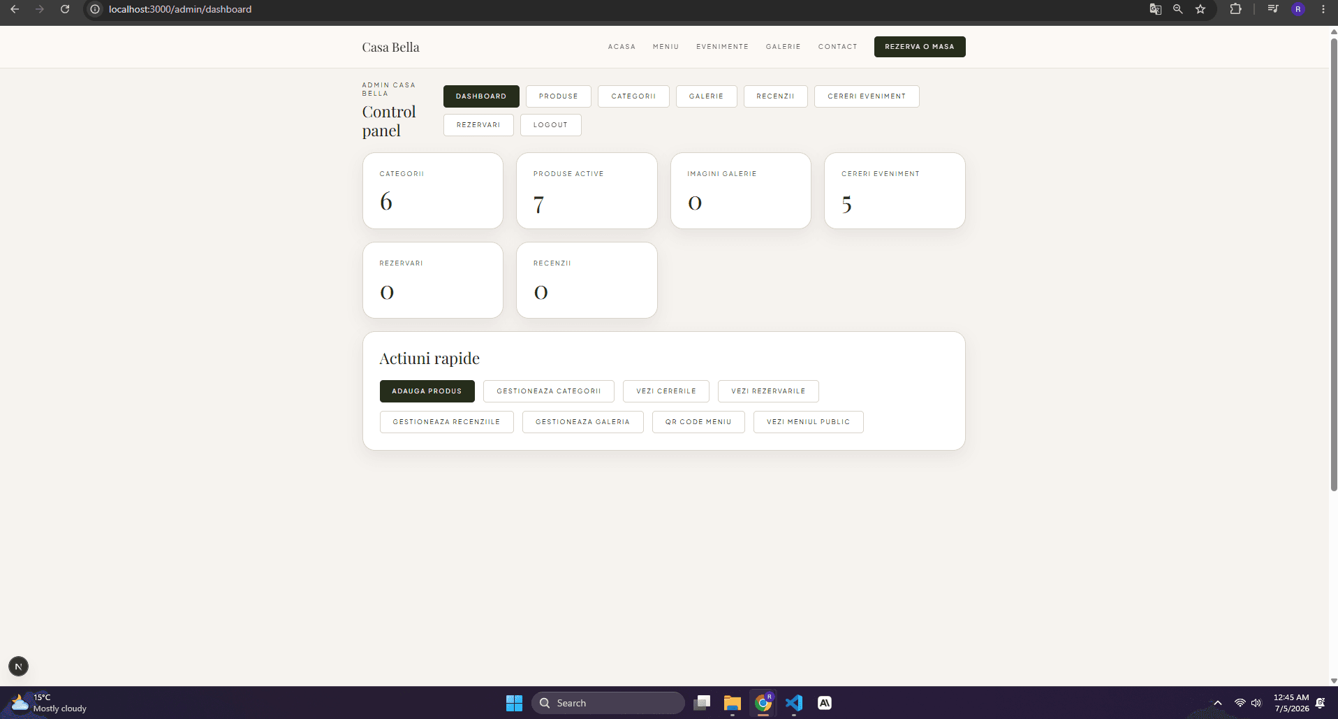 Restaurant QR Menu Admin Dashboard screenshot