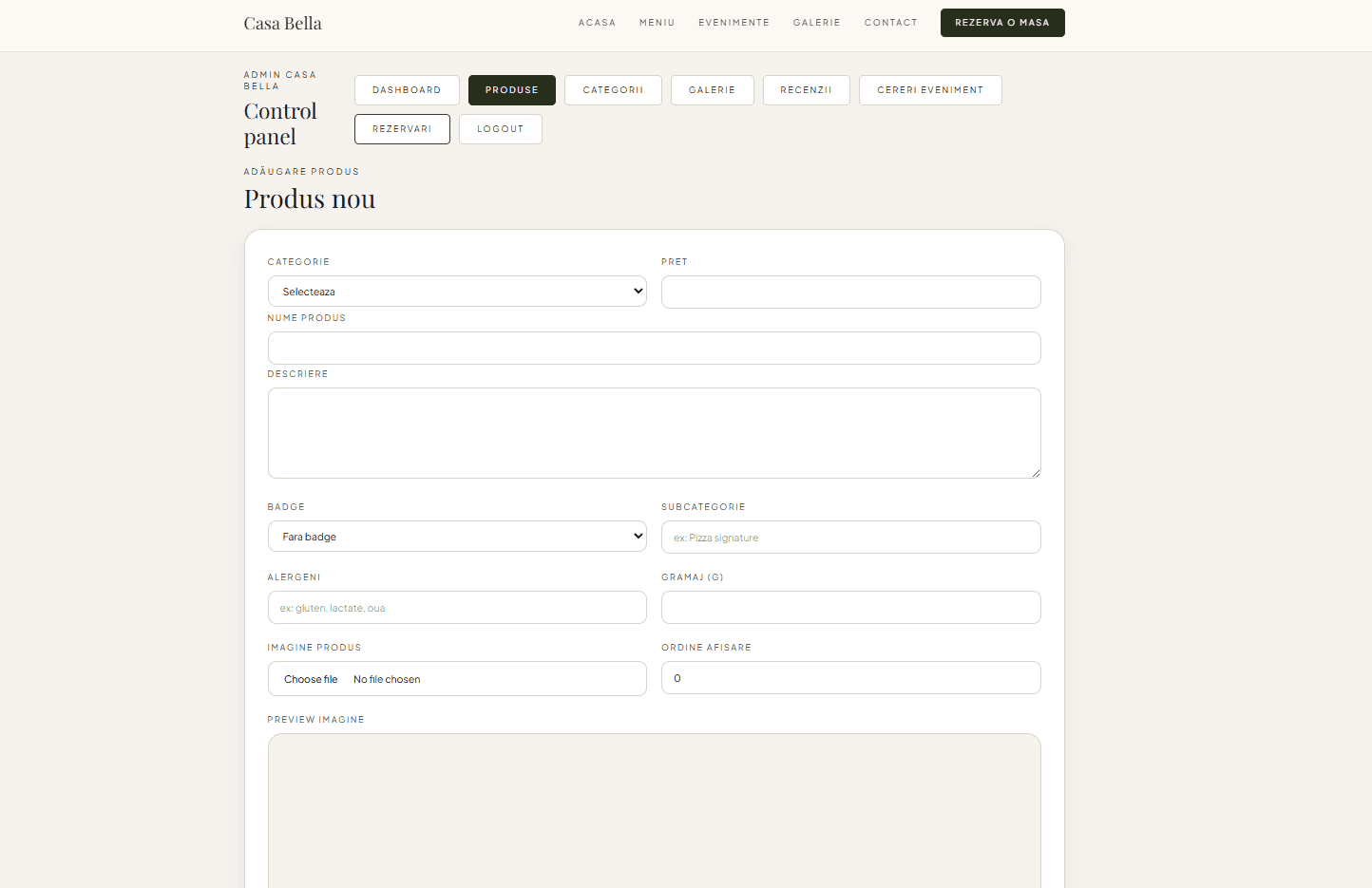 Restaurant QR Menu Products Management screenshot