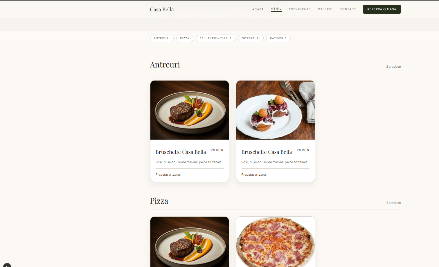 Restaurant QR Menu Menu Page screenshot