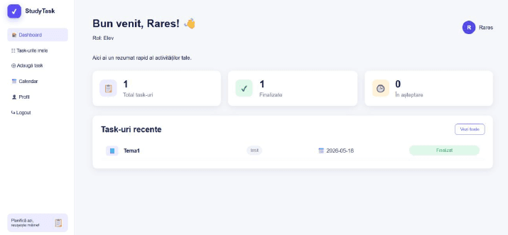 StudyTask Student Dashboard screenshot
