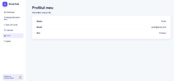 StudyTask Student Profile screenshot