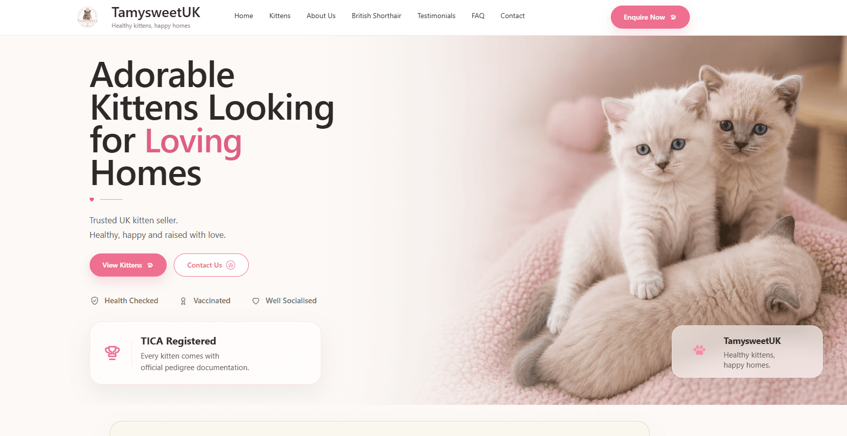TamysweetUK Breeder Platform Homepage screenshot